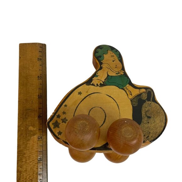 Vintage Wooden Push Toy Humorous Snail Design With Character Rider 1975 - Picture 5 of 8